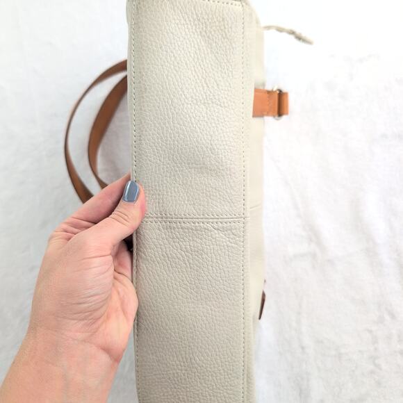 Y2K Early 2000's Fossil Satchel Purse Cream/Chestnut Handles Stitching - Picture 4 of 16